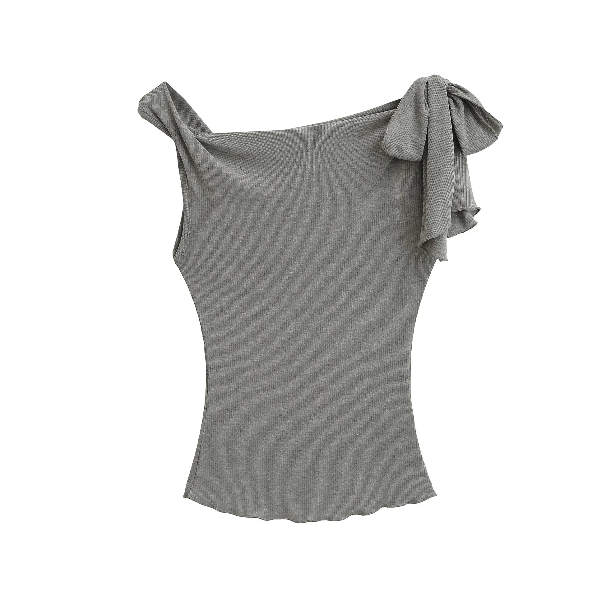 Shoulder Bared Short Sleeve T Shirt Women's Spicy Girl Design Slimming Top Summer New Style One Word Oblique Shoulder Tie Waist.