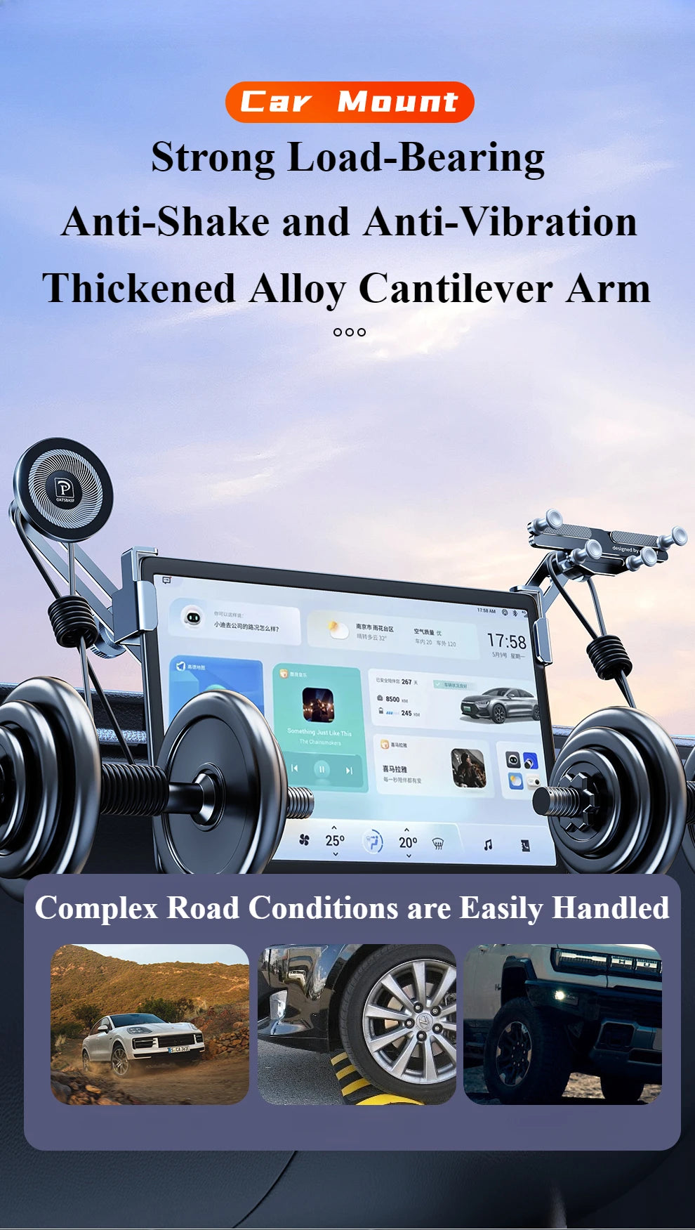 Oatsbasf Dual-position Car Screen Phone Holder Stand Metal Aluminum Adjustable for Tesla Model 3 Highland Y Car Accessories.