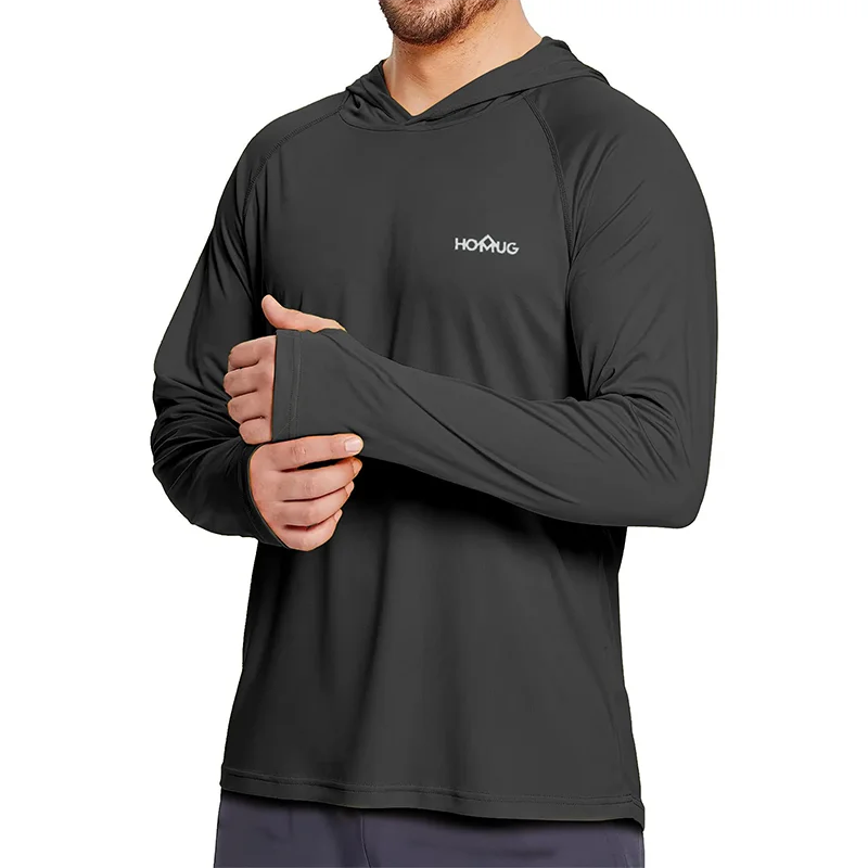 Men's UPF 50+ Sun Protection Hoodie T-Shirts Long Sleeve SPF/UV Quick Dry Lightweight Fishing Workout Thumbhole T-Shirt Male