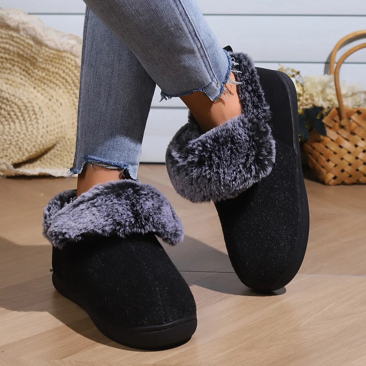 Smile Pop New Men Plush Slippers Indoor Fluffy Fur Home Men Slippers Outdoor Warm Closed Soft Non-slip Fuzzy Winter Men Shoes.