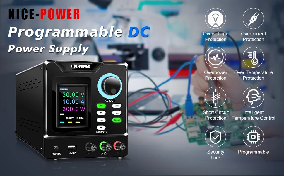 KUAIQU Programmable RS232 Communication DC Power Supply 30V 10A, Adjustable Laboratory Power Supply 60V 5A, 120V 3A, Edit Stored.