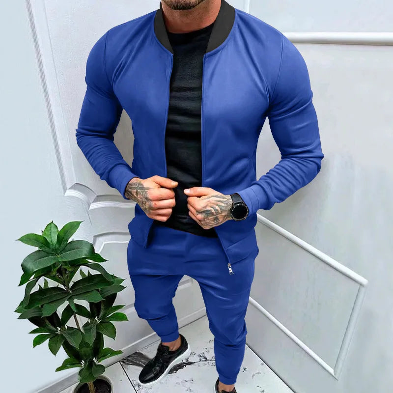 Amazon 2024 European and American men's clothing fitness sports trend outdoor leisure men's zipper suit