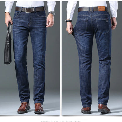 Male  All-match Brand Trousers Four Season Men's High Quality Jeans  Business Casual High Waist Denim Pants Simplicity Cool.