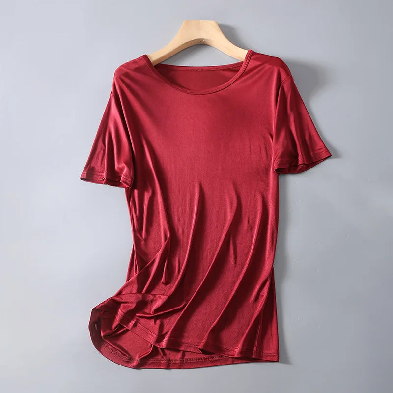 Men's Spring Summer Thin 100% Natural Silk T-shirt Male Elastic Casual Breathable Summer Silk Shirt Tops TB1167.