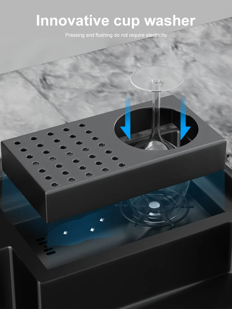 Stepped Stainless Steel Sink Kitchen with Cup Washer Multifunctional Large Single Slot Washbasin Dishwasher Sinks