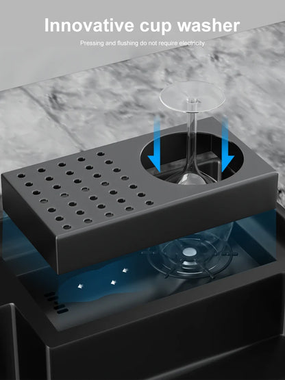 Stepped Stainless Steel Sink Kitchen with Cup Washer Multifunctional Large Single Slot Washbasin Dishwasher Sinks