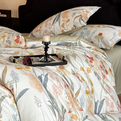 Cotton Bedding Set Luxury Soft Duvet Cover Flat Sheet Pillowcases Single Double Queen King Size Quilt Cover Set.