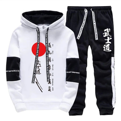 Japanese Bushido Print Hoodie Sweatpants 2025 Hot Sale Men's Fashion Tracksuit 2pcs Set Urban Casual Sporty Outfits Streetwear.