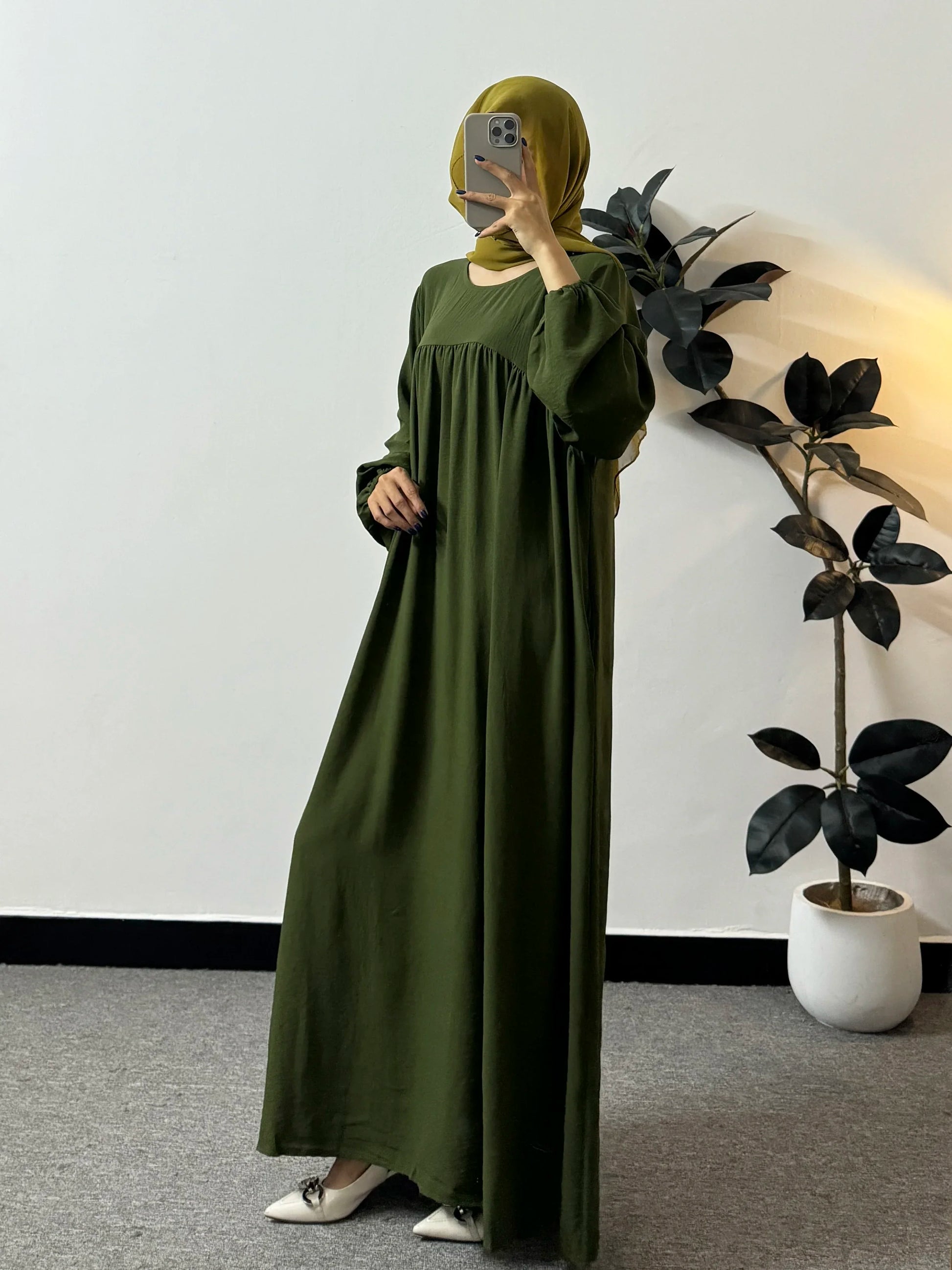Full Sleeve Loose Maxi Prayer Dress Muslim Modest Dresses Jilbabs Casual Solid Pockets Robe Long Ramadan Dress Women Abayas.