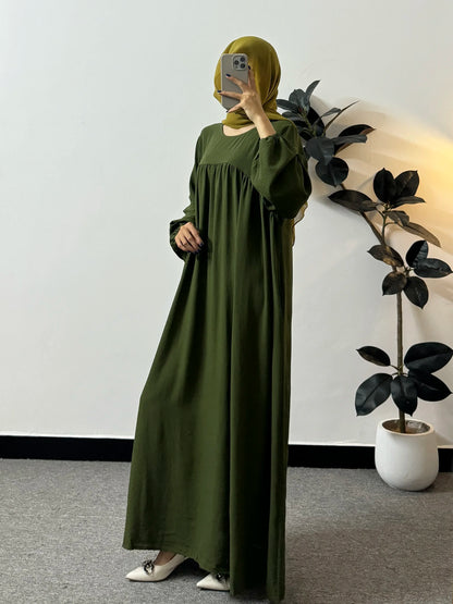 Full Sleeve Loose Maxi Prayer Dress Muslim Modest Dresses Jilbabs Casual Solid Pockets Robe Long Ramadan Dress Women Abayas.