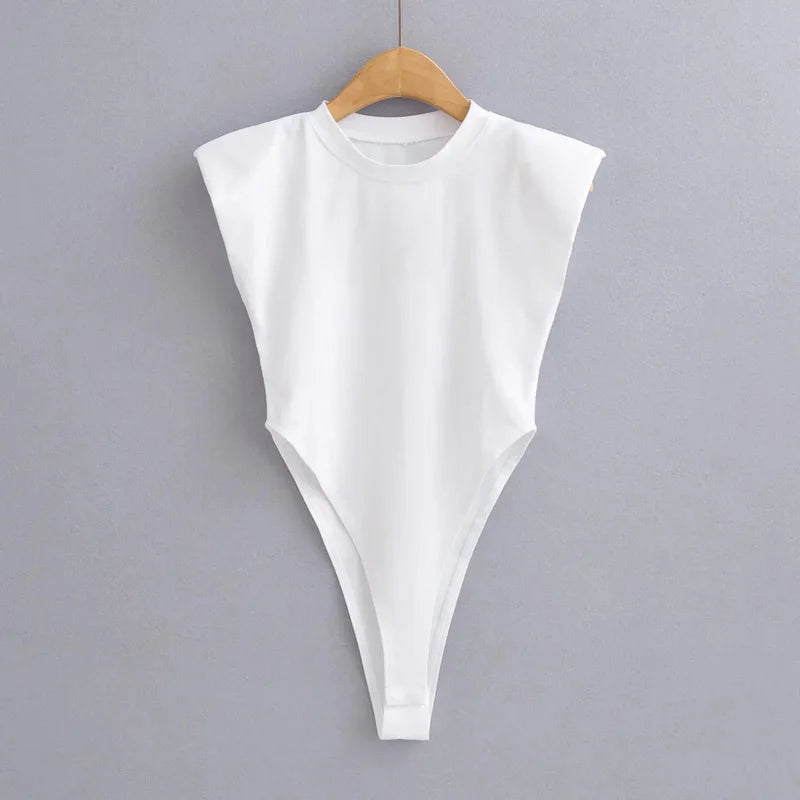 Sexy tops women Summer one-pieces bodycon bodysuit padded shoulder bodysuit black sleeveless body suits for women white.