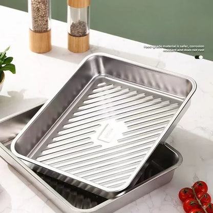 Stainless Steel Rectangular Tray with Lid Multi-Purpose Serving Plate for Dumplings BBQ Catering Food Storage Home Restaurant.