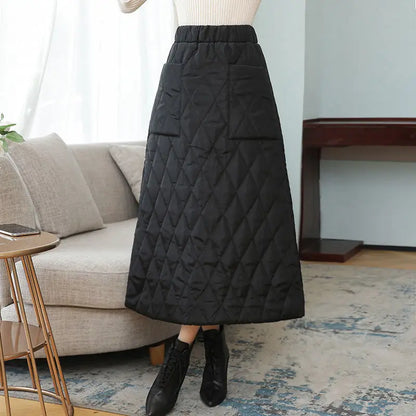 Women Winter Skirt Windproof Warm Down Cotton Skirt High Waist Quilted Cotton Padded Skirts Office Lady Elegant Skirt.
