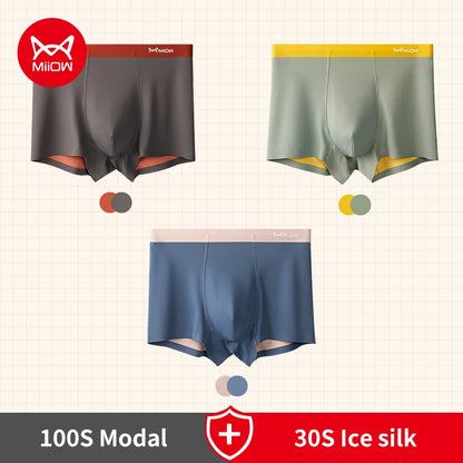 MiiOW 3 stücke 100S Modal Männer Boxer Unterwäsche Eis Seide Licht männer Höschen Boxershorts 5A Antibakterielle Atmungsaktive Mann unterhose