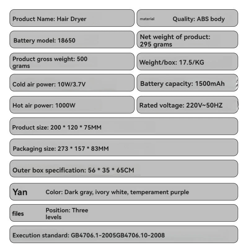 Wireless charging hair dryer for household use, high-speed negative ion hair dryer, high-power bladeless hair care, quick drying.