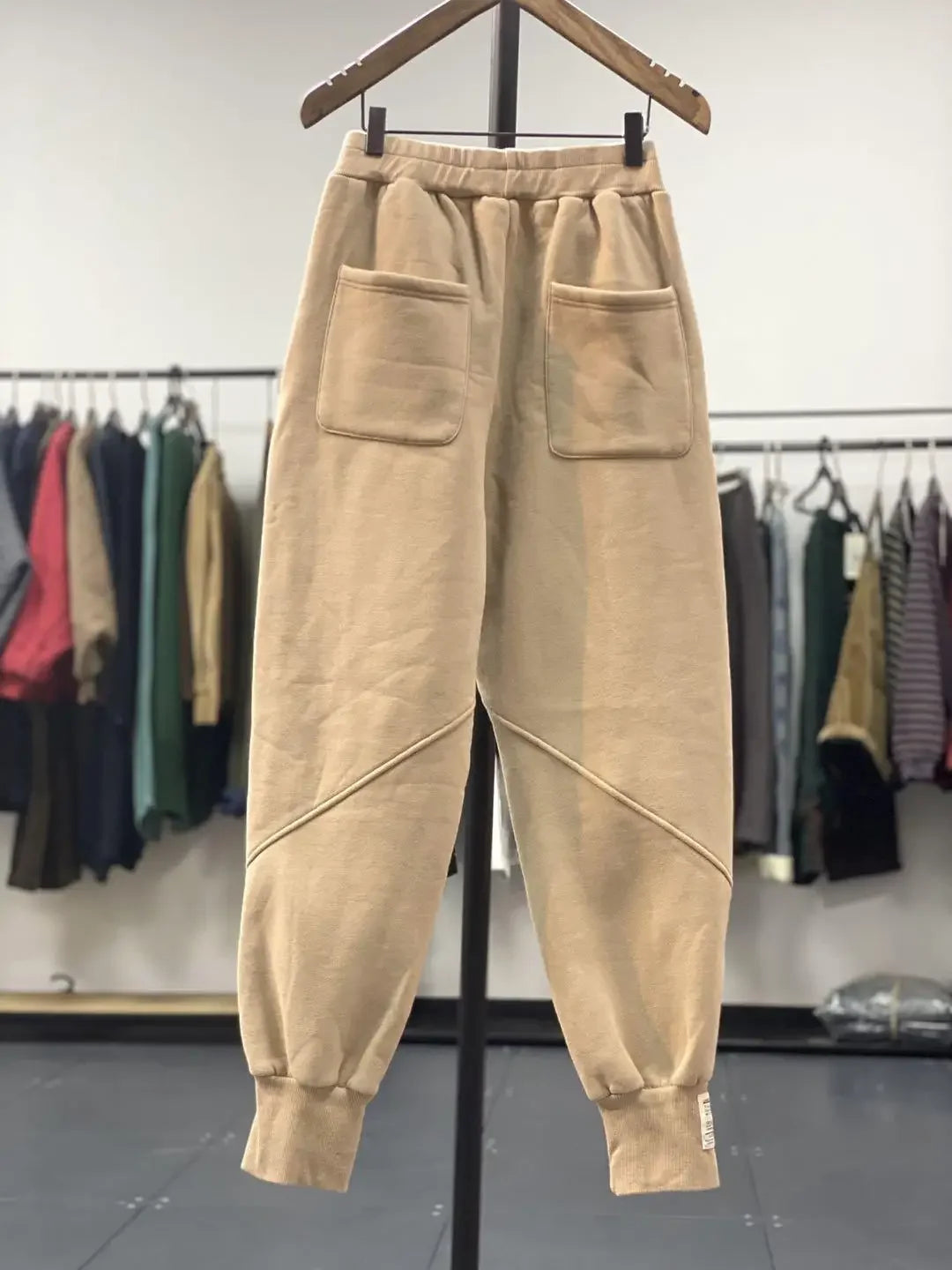 Autumn/Winter 150kg American Retro Cuffed Casual Trousers Men's Korean Slimming Patchwork Fleece-lined Harem Trousers Sweatpants.