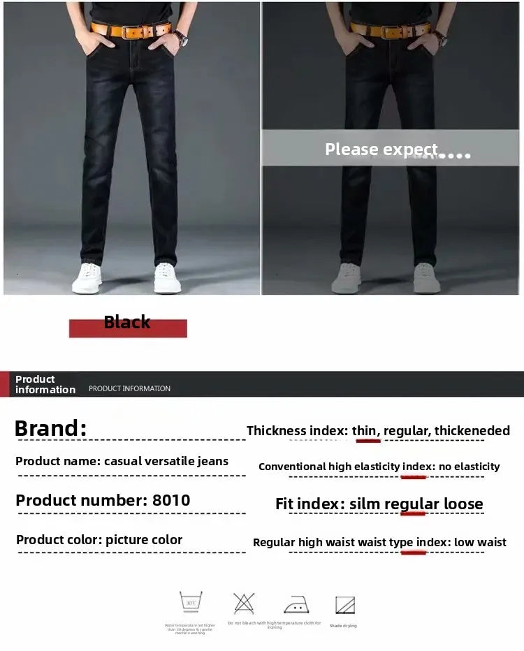New 2025 Men's Slim Fit Casual Jeans Thin Straight Leg Summer Elastic Comfortable Long Trousers Versatile Style for All Occasion.