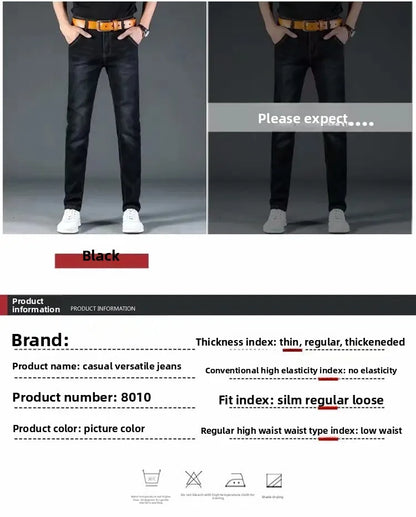 New 2025 Men's Slim Fit Casual Jeans Thin Straight Leg Summer Elastic Comfortable Long Trousers Versatile Style for All Occasion.