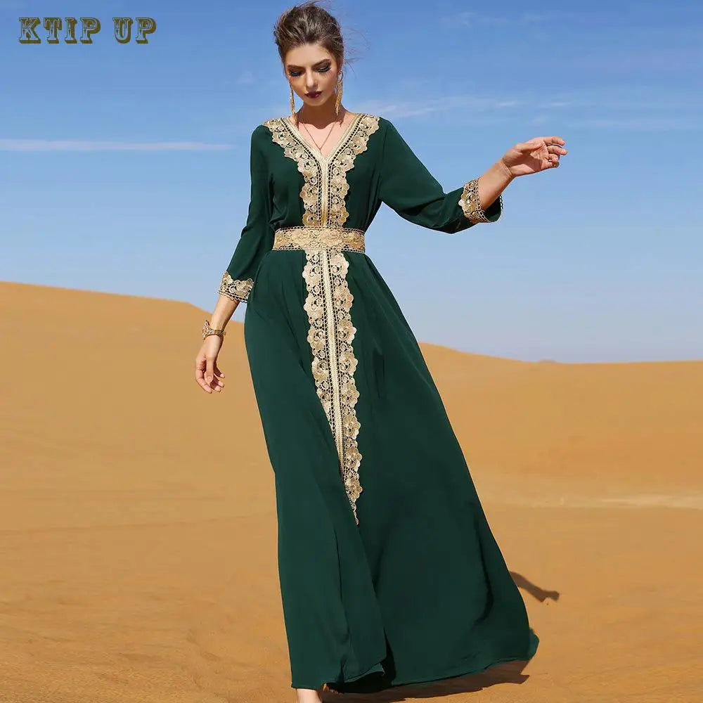 Abaya Marokkanisches Dubai-Kaftan-langes Kleid für muslimische Frauen, Ramadan, Arabisch, Luxus-Stickerei-Spitze, Hochzeitskleid, islamisches Ne.