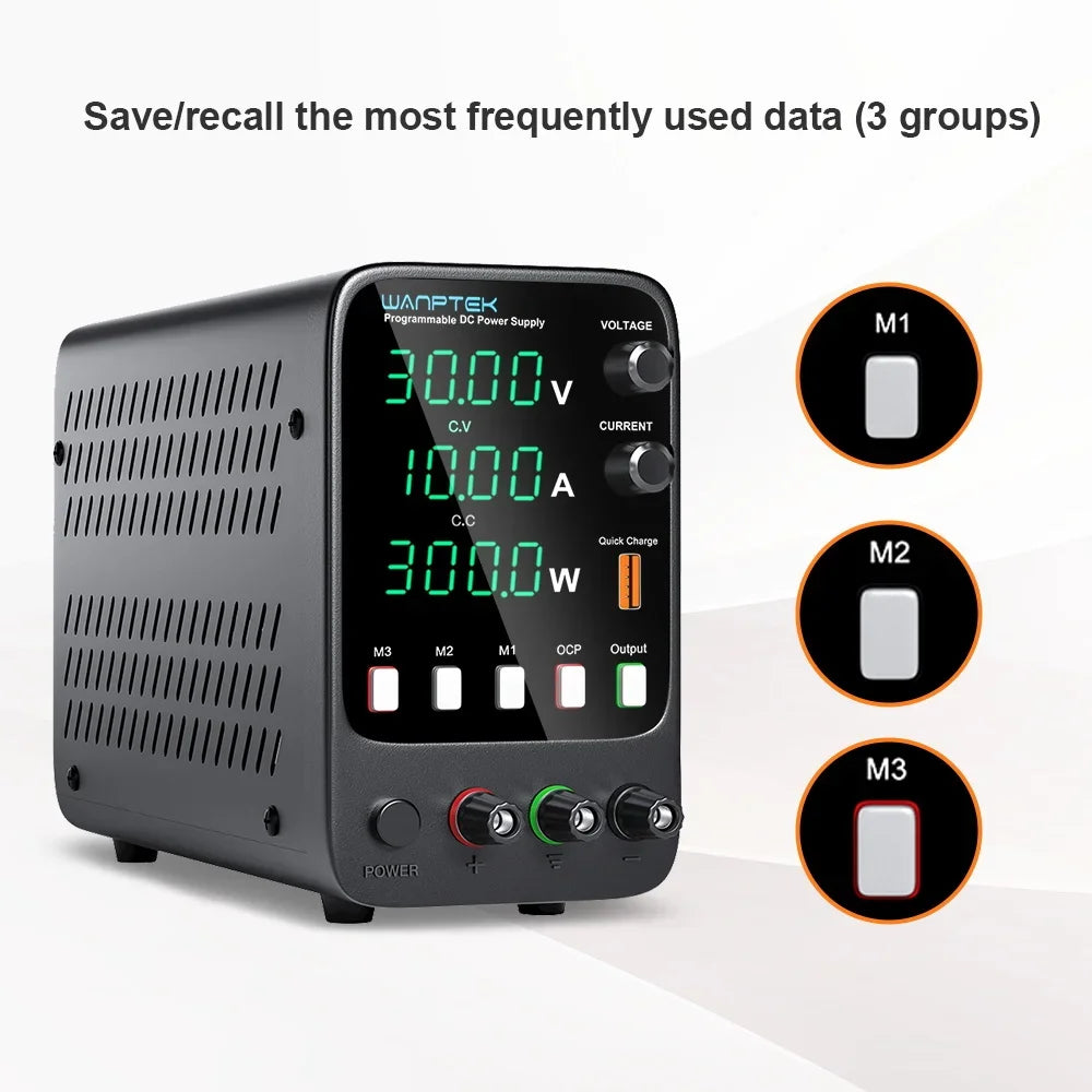 Wanptek Laboratory Power Supply 30V 5A / 30V 10A With OCP Short-Circuit Protection AC 220V/110V Auto Switching Preset Current.