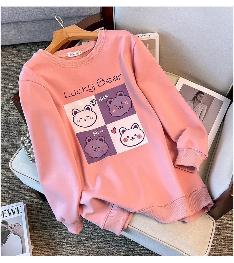 170kg plus size Damen büste Herbst Winter lose Rundhals ausschnitt Bär Sweatshirt Langarm lässig Top 6xl 7xl 8xl 9xl 10xl 11xl.