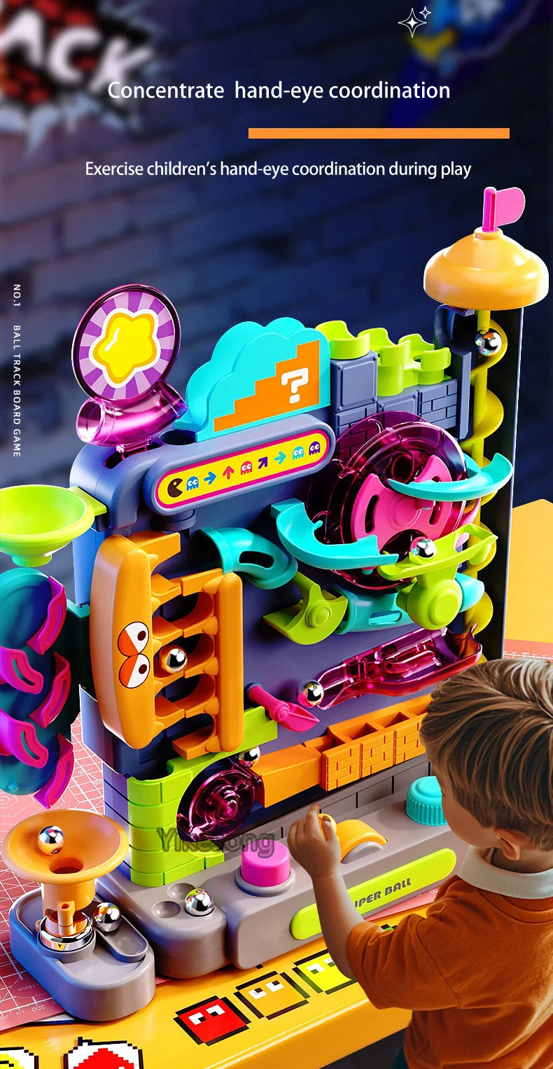 Educational Montessori Toy Multi-Layer Track Adventure Game Rail Rolling Ball Model Interactive Brain for Children Kids.
