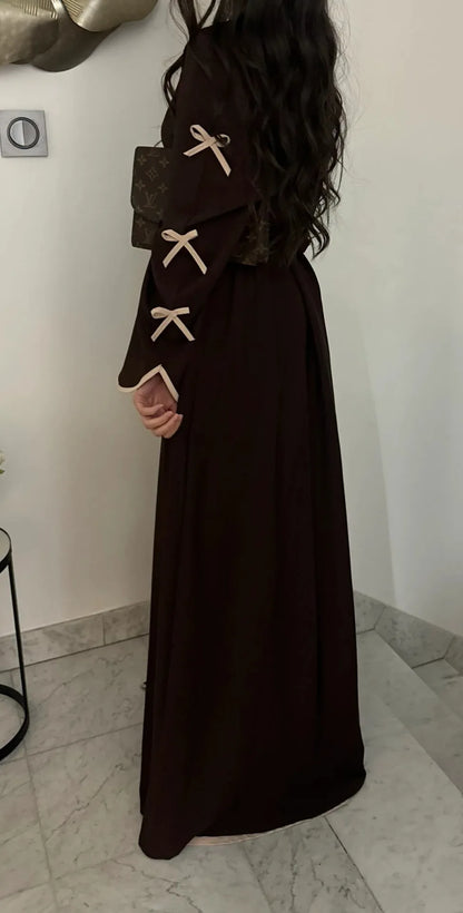 Eid Bow Abaya Women Cardigan Dress Muslim Party Caftan Robe Jalabiya Morocco Dubai Kaftan Islam Vestidos Largos Ramadan 2025