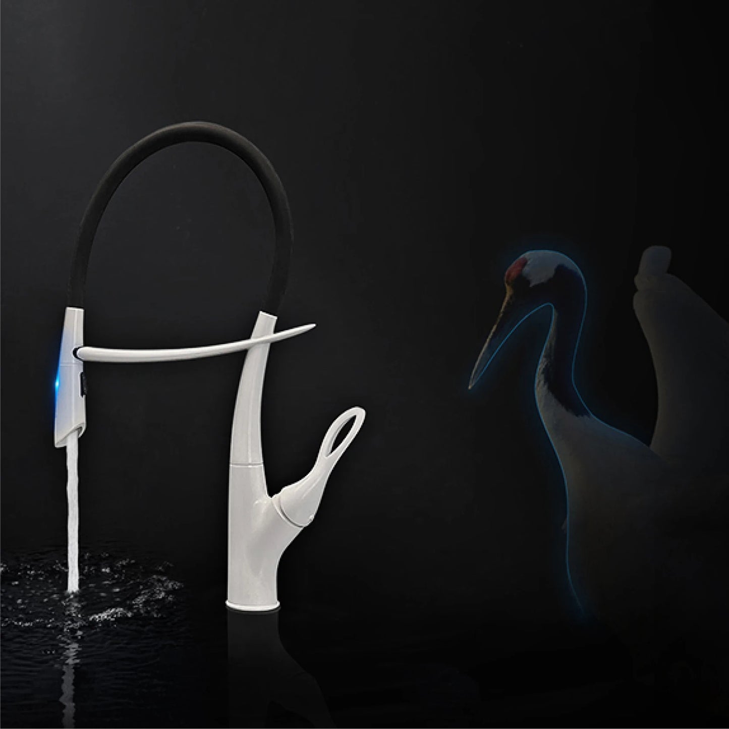 Luxuriöser Küchenarmatur aus grauem Messing in Gun-Grau mit intelligentem Touch-Design. Einhebelmischer für heißes und kaltes Wasser mit magnetischer Saugkraft