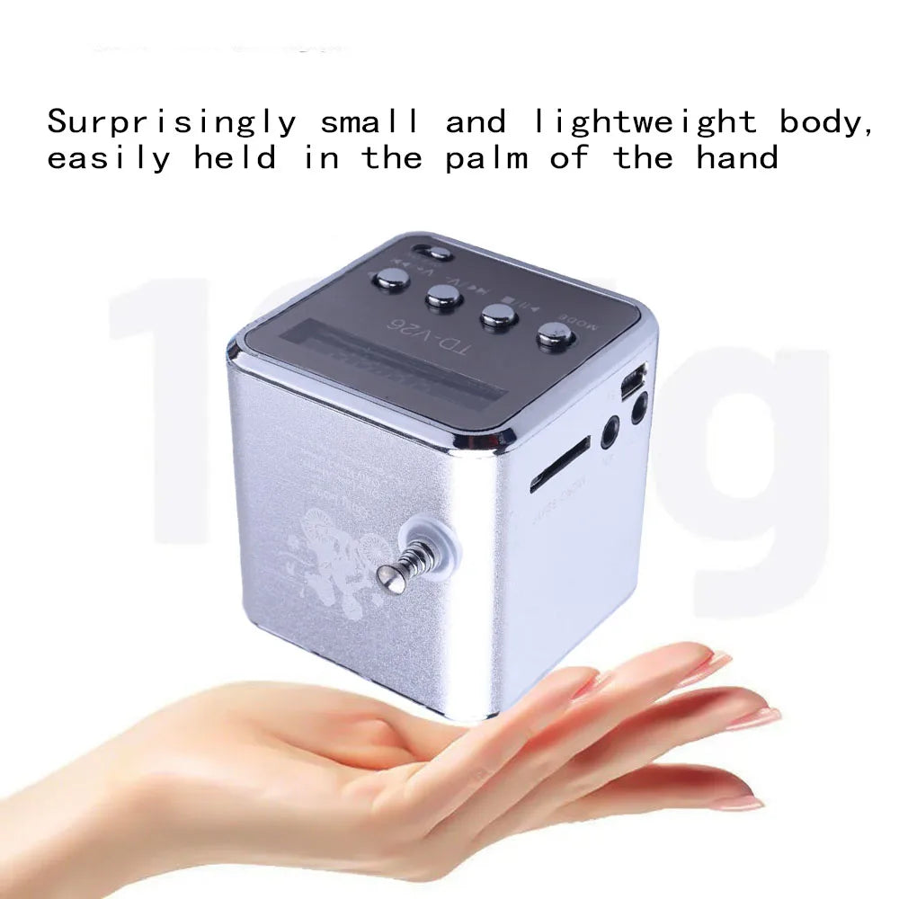 TD-V26 Speaker Mini FM Radio Receiver MP3 Music Player LCD soundbar Micro SD TF Music Stereo Loudspeaker for Laptop.