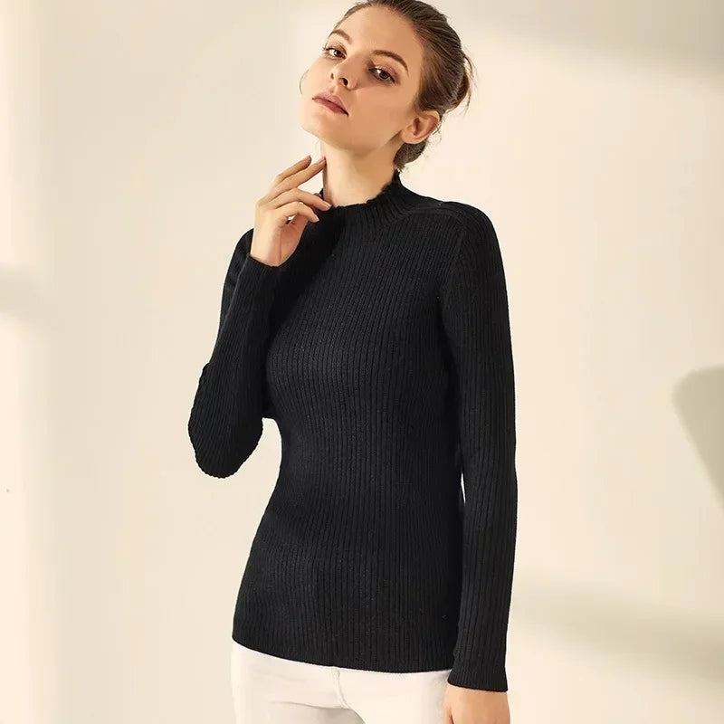 Yuyue Autumn and Winter Silk Cashmere Blended Turtleneck Sweater Women's Korean Version Fashion Slim-fit Pullover Long-sleeved F.