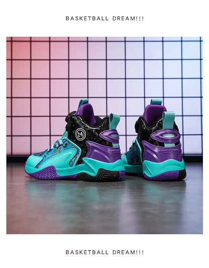 Children's Autumn New Rotary Buckle Mesh Breathable Basketball Shoes Boys Fashion Trend Sneaker Anti Slip Running Footwear 31-40