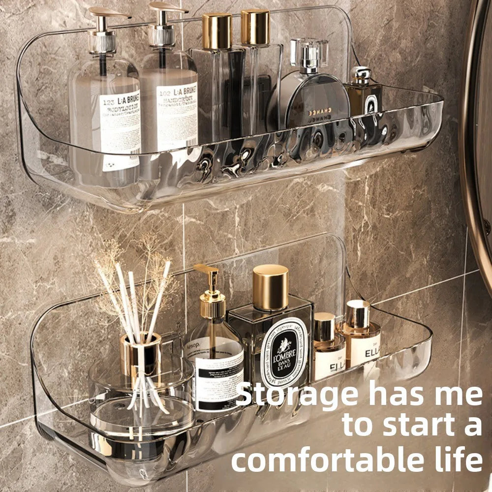 Kein Bohren, Acryl-Badezimmerregal, Wandmontage, Dusch-Organizer für Shampoo, Kosmetik, platzsparendes WC-Aufbewahrungsregal, Eckregal