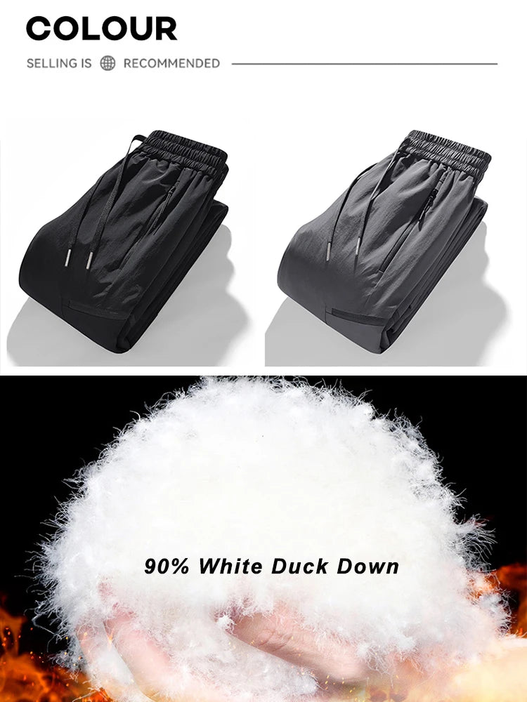 Winter Down Pants Men 90% White Duck Down Padded Warm Pants Outdoor Waterproof Windproof Casual Straight Thermal Puffer Trousers.