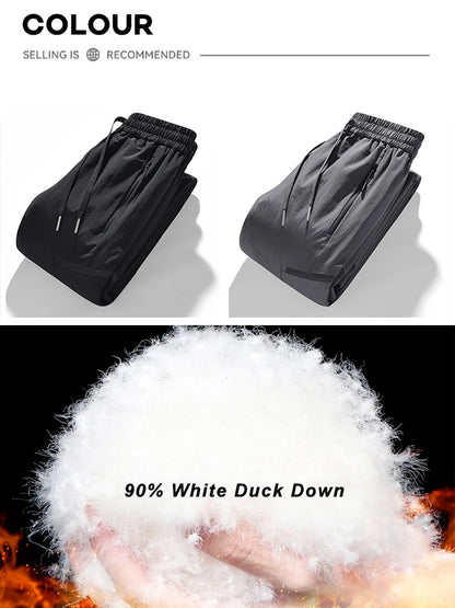 Winter Down Pants Men 90% White Duck Down Padded Warm Pants Outdoor Waterproof Windproof Casual Straight Thermal Puffer Trousers.