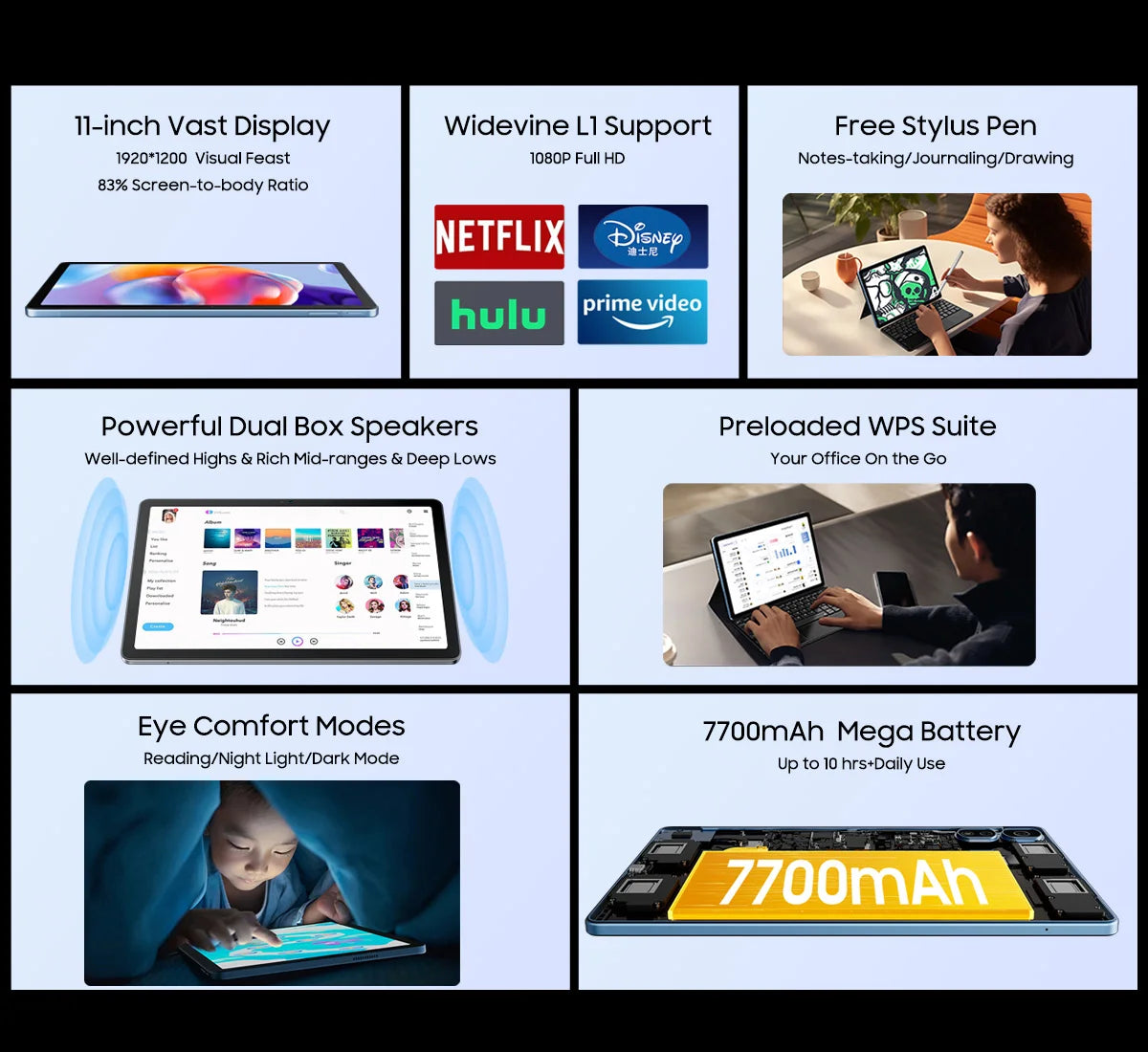 Blackview Android 14 Tab 16 Pro 11 Inch Touch Tablet 2K Screen 24GB +256GB 4G LTE+5G WiFi Gaming Tablets with Protective Shell.