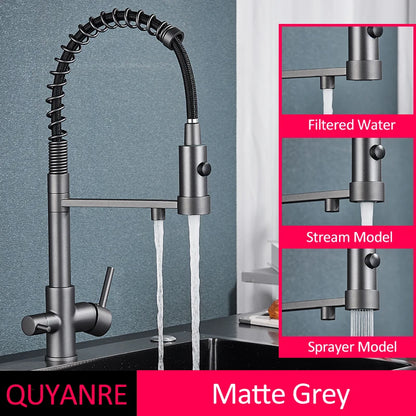 Black Filtered Kitchen Water Filter Kitchen Faucets Dual Spout Filter Faucet Mixer Water Purification Water Crane For Kitchen