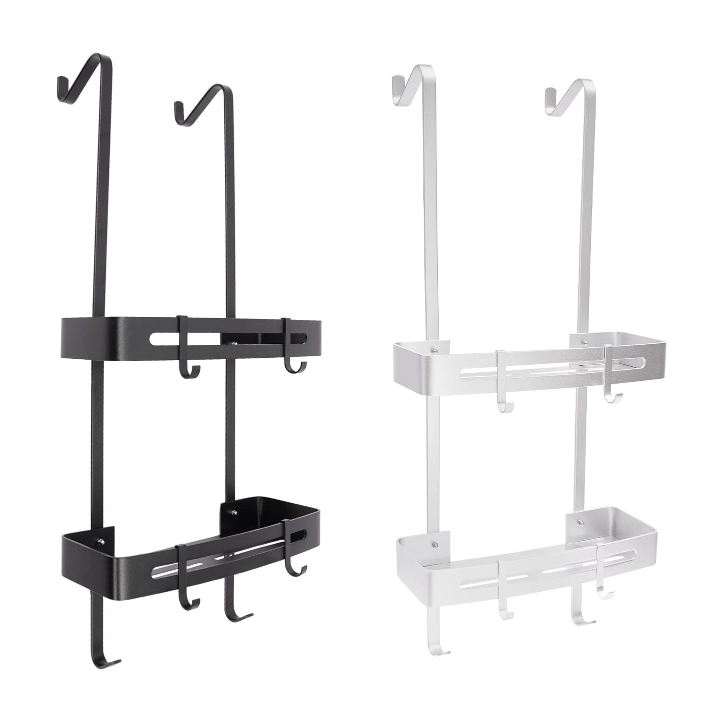 Modernes 2-stufiges Badezimmerregal in Silber/Schwarz, an der Tür montiertes Lagerregal, geeignet für Badezimmer, Küche, Wohnzimmer, Balkon