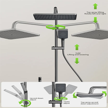 Space aluminum digital display atmosphere light shower shower set, 4-speed turbocharged bathroom shower