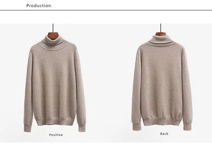 Cashmere Wool Solid Autumn Winter Men's Warm Turtleneck Knit Loose Long Sleeve Sweater Casual Comfortable Pullover Thick Sweater.