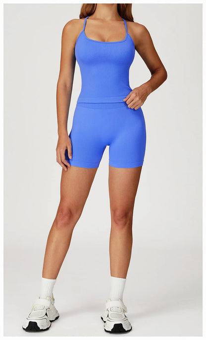 2PCS Yoga Suit Sports Set Women Gym Set Woman Tracksuit Running Workout Long Sleeve Sports Shirt Shorts and bra set Sport Outfit.