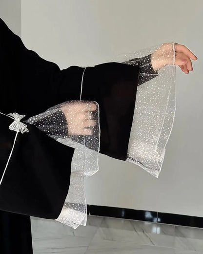 Summer Black Abaya for Muslim Women Elegant Dubai Modest Dress with Lace Sleeves Islamic Vacation Outfit 2025 Turkey Kaftan Robe.