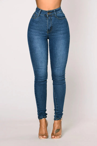 Women High Waist Stretch Hip Lift Denim Skinny Pants Jeans Full Length Sexy Slim Bleachded Solid Color Pants.