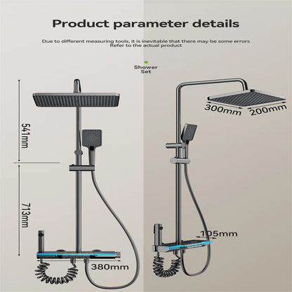 Space aluminum digital display atmosphere light shower shower set, 4-speed turbocharged bathroom shower