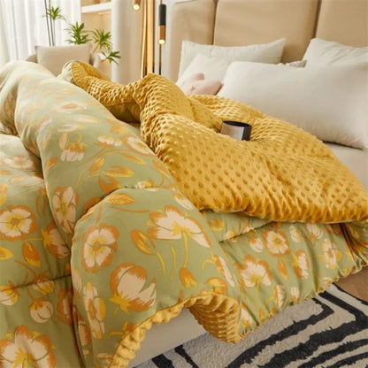 Home Textiles Comforter Stitch Printed Velvet Quilt Comforter Throw Blankets for Beds Winter Thicken Warm Quilt Core Bedding 이불.