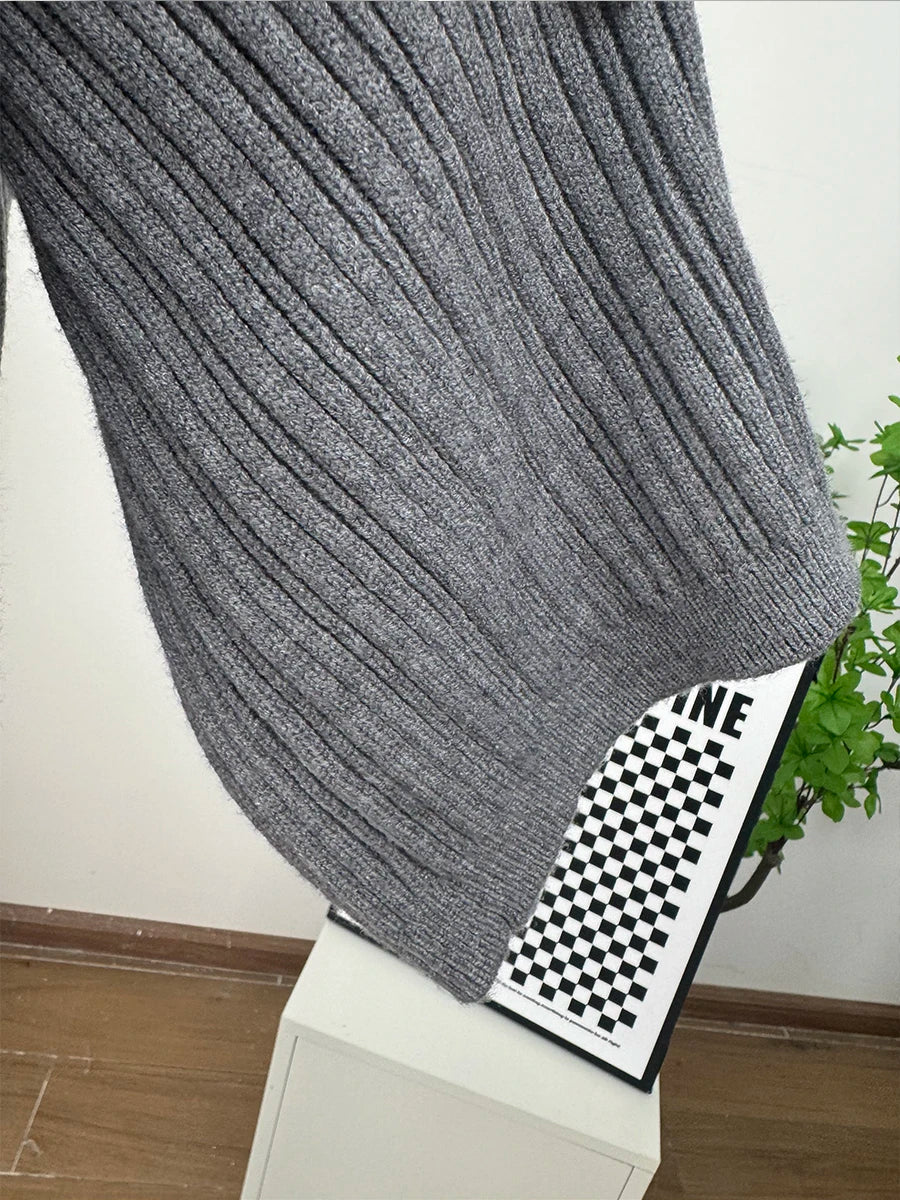 Hirsionsan Soft Elegant Vintage Women Suits 3 Pieces Female Sets O Neck Sweater & Wild Leg Pants with Scarf Knitted TrackSuit