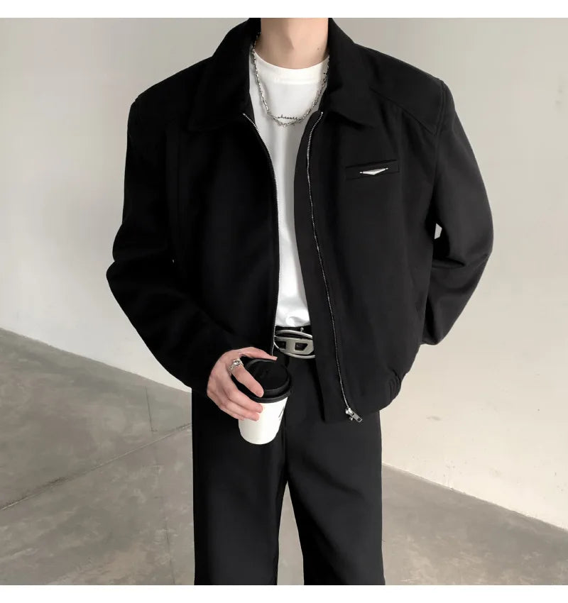 Short Jacket Men's Autumn Winter Handsome American Shoulder Pad Coat High-end Lapel Baseball Uniform.