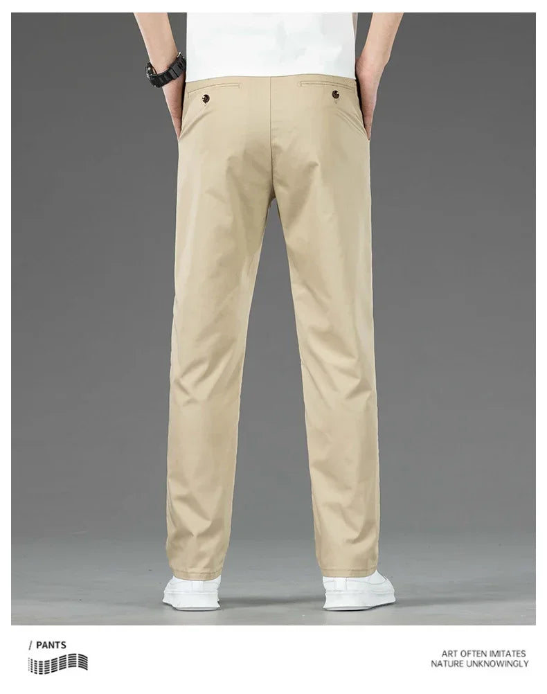 Thin Men Bamboo Summer Pants Casual High Quality Business Classic Fashion Stretch Slim Formal Straight Trousers Black Gray Khaki