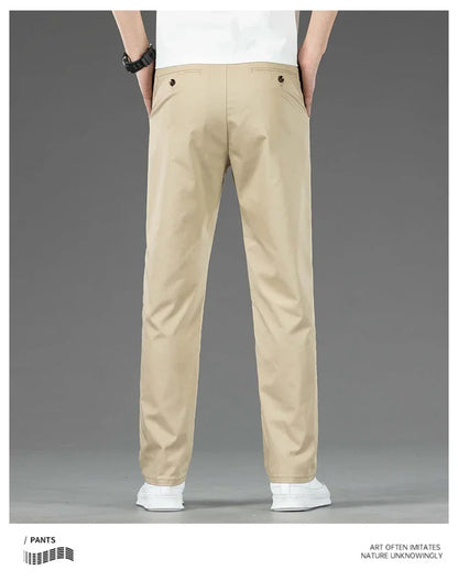 Thin Men Bamboo Summer Pants Casual High Quality Business Classic Fashion Stretch Slim Formal Straight Trousers Black Gray Khaki