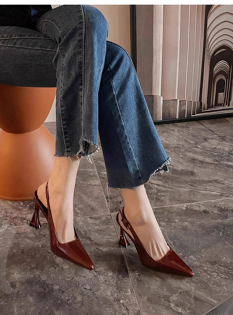 Luxury Designer Summer Women Sandals Fashion Pointed Toe Singbacks Shoes Ladies Elegant High Heel Stripper Sandalias.