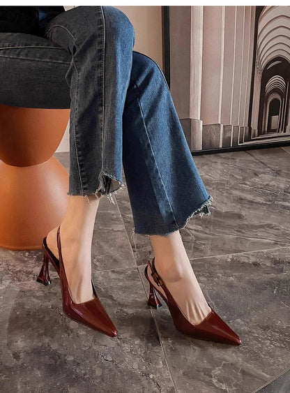 Luxury Designer Summer Women Sandals Fashion Pointed Toe Singbacks Shoes Ladies Elegant High Heel Stripper Sandalias.